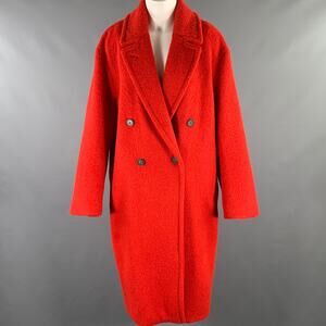 VINCE Size L Red Alpaca Blend Textured Notch Lapel Coat